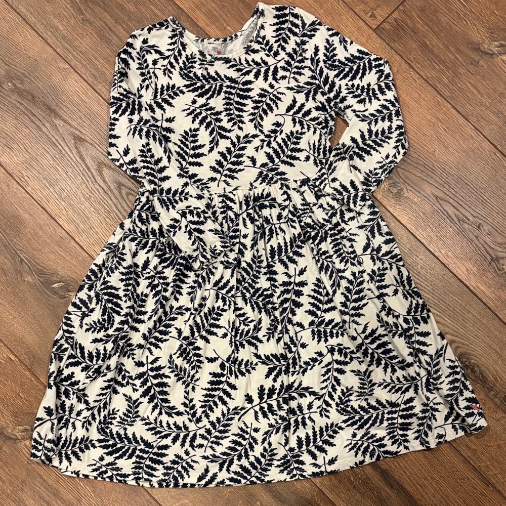 Leaf Patterned Kids Dress - Black and White